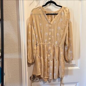 Z Supply Tan Mini Dress with White Palm Print size S/M